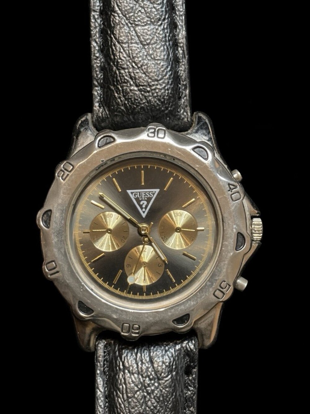 Vintage Guess Chronograph Men’s Watch Gold 1994 Japan Movt Needs New Strap
